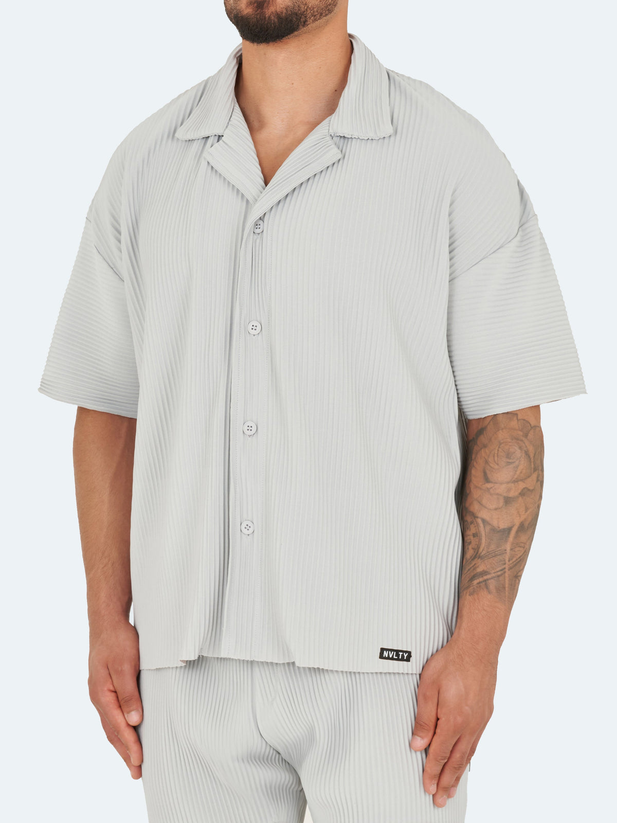 Chemise plissée à épaules tombantes - Gris