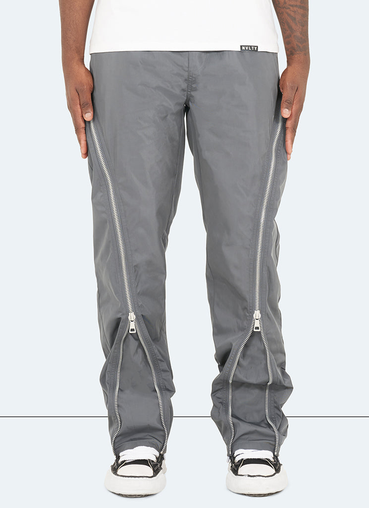 Pantalon évasé en nylon à fermeture éclair - Gris