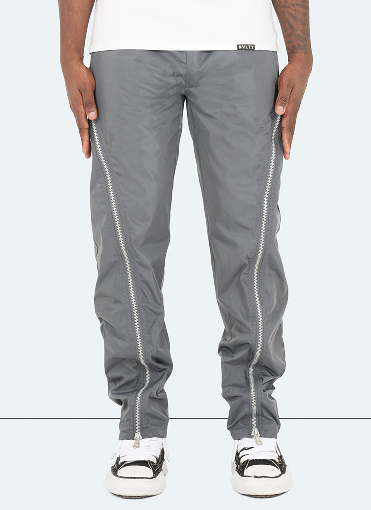 Pantalon évasé en nylon à fermeture éclair - Gris