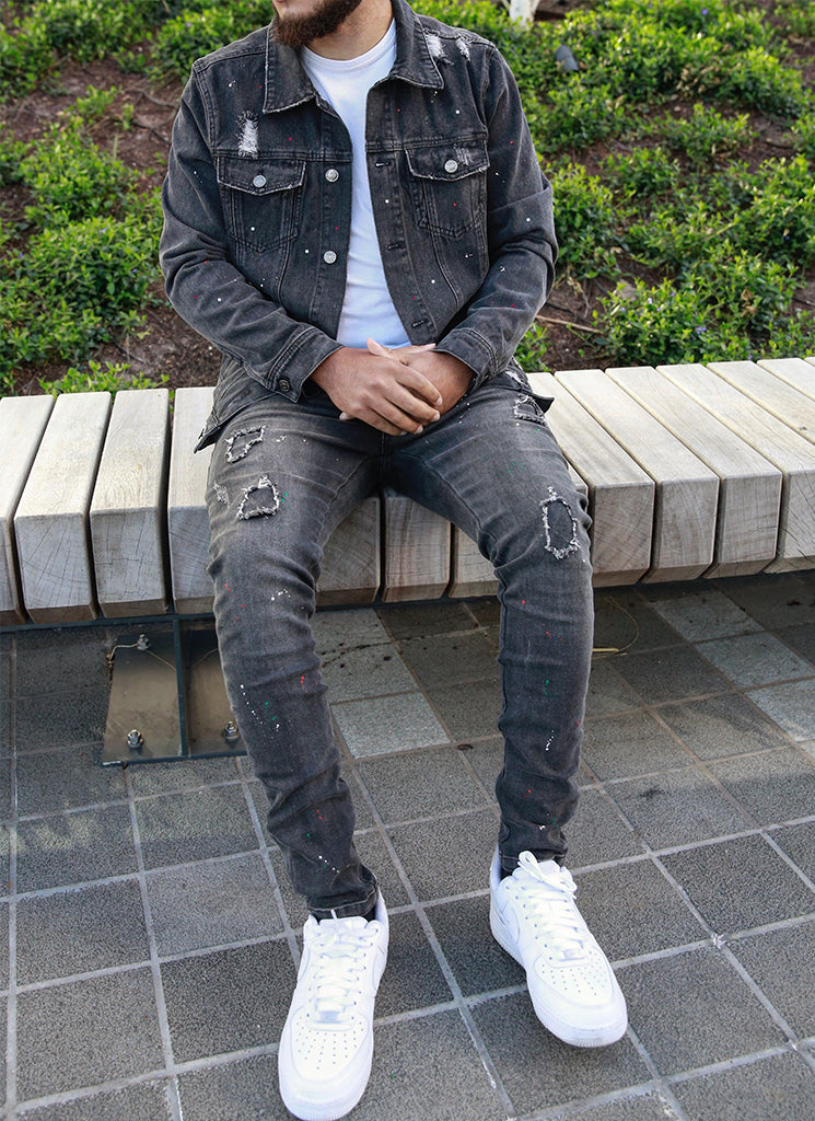 Veste en jean Paint - Gris