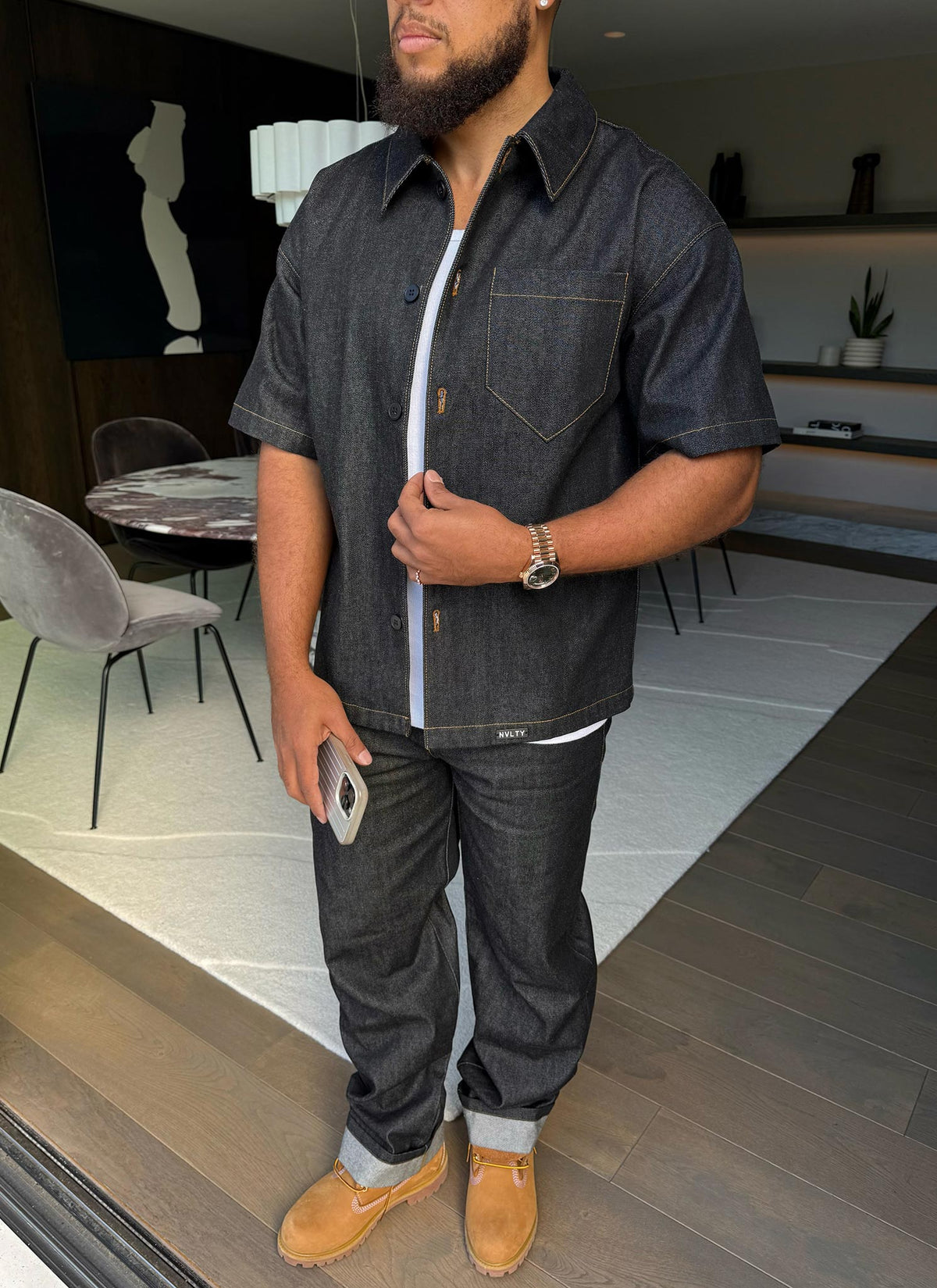 Chemise en jean structurée à lisière - Noir