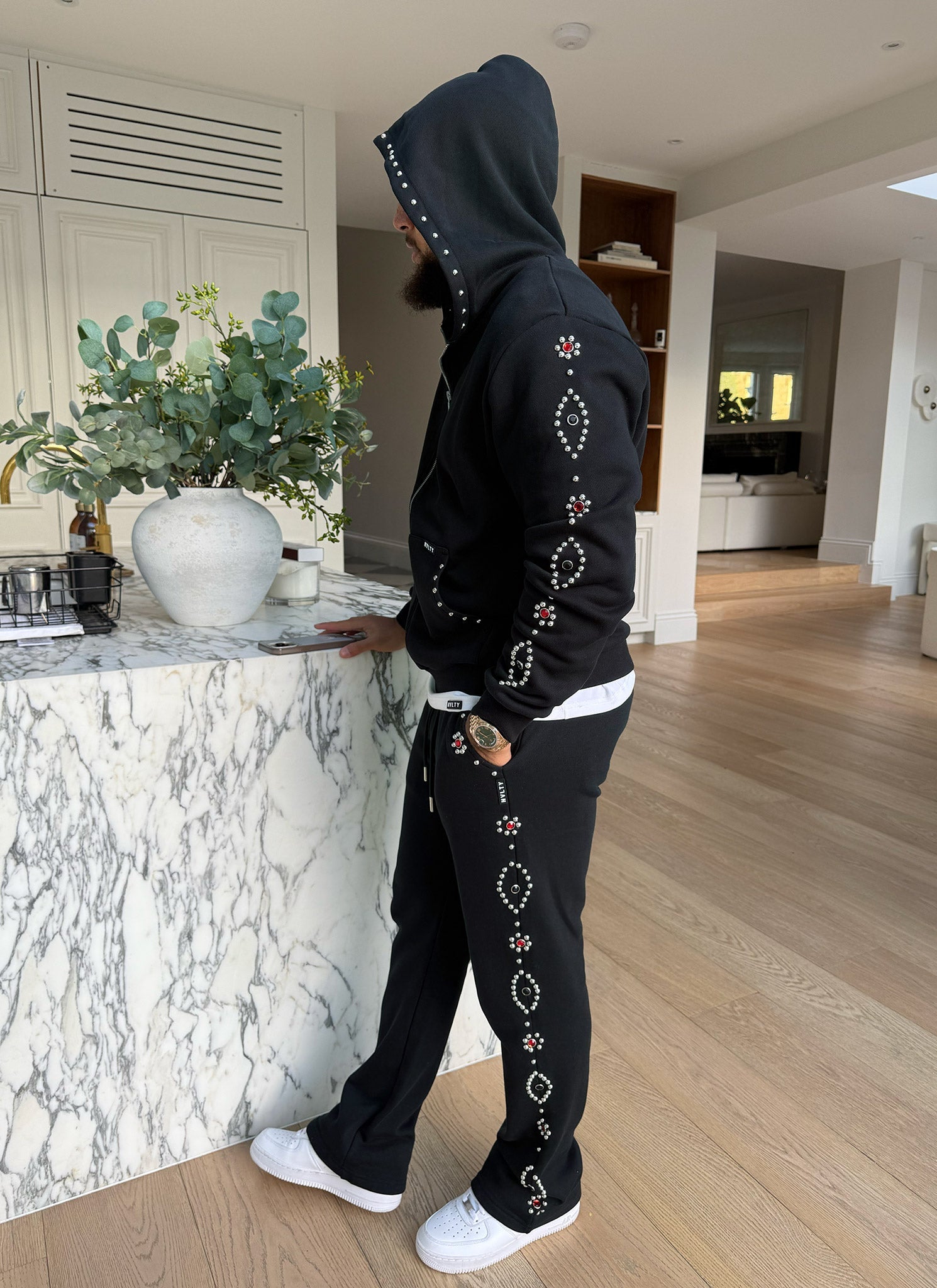 Vintage Studded Flare Joggers - Black