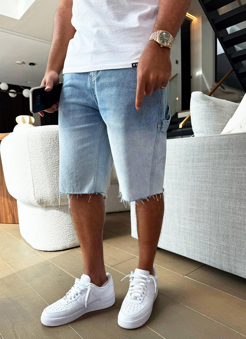 Short en jean vintage délavé profond - Bleu