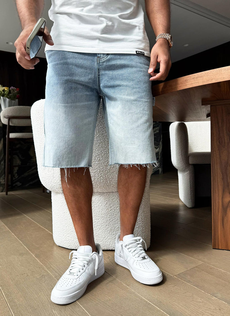 Short en jean vintage délavé profond - Bleu
