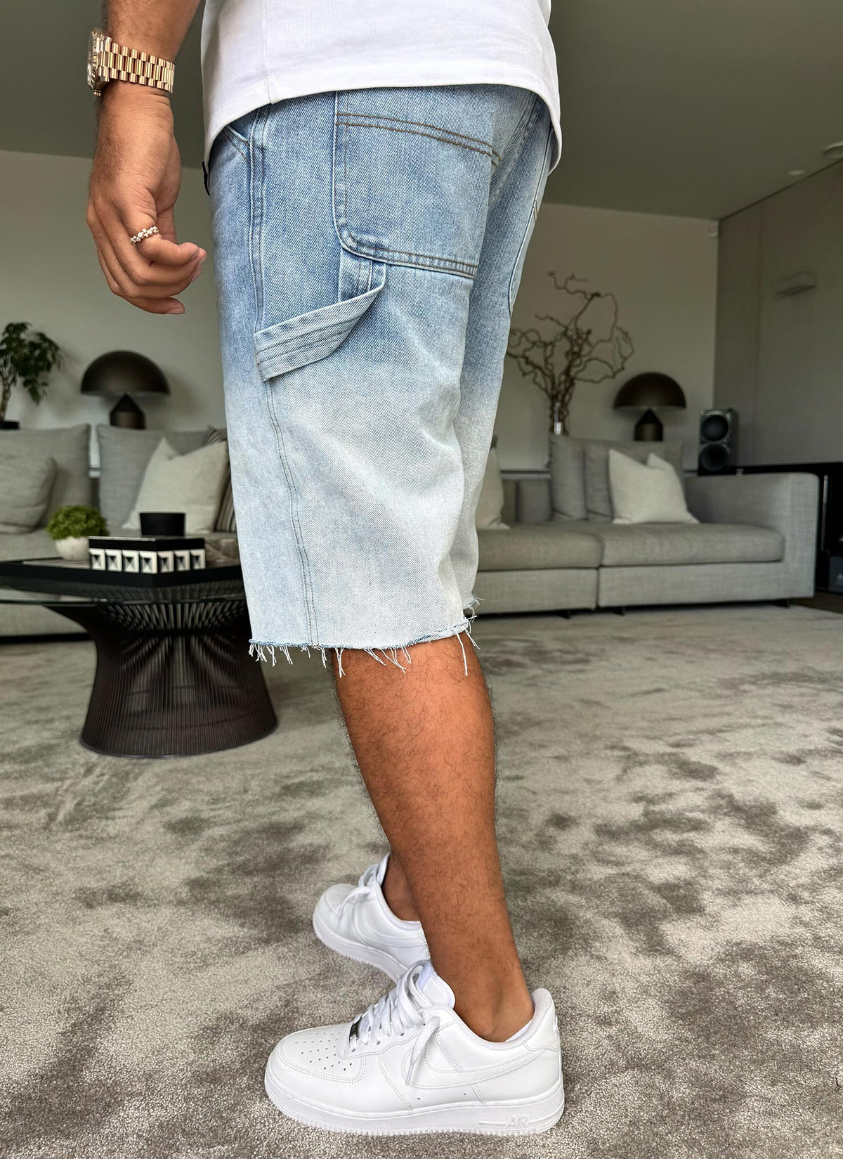 Vintage Deep Fade Denim Shorts - Blue