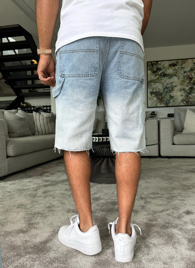 Short en jean vintage délavé profond - Bleu
