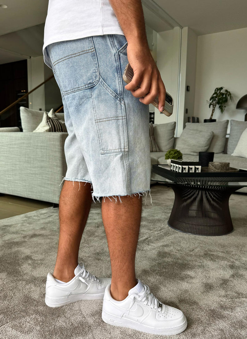 Short en jean vintage délavé profond - Bleu