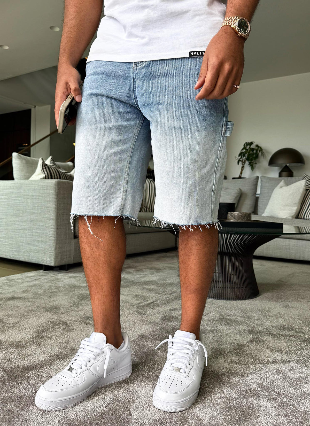 Short en jean vintage délavé profond - Bleu
