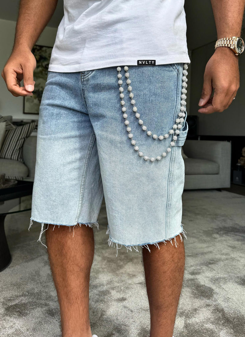 Short en jean vintage délavé profond - Bleu
