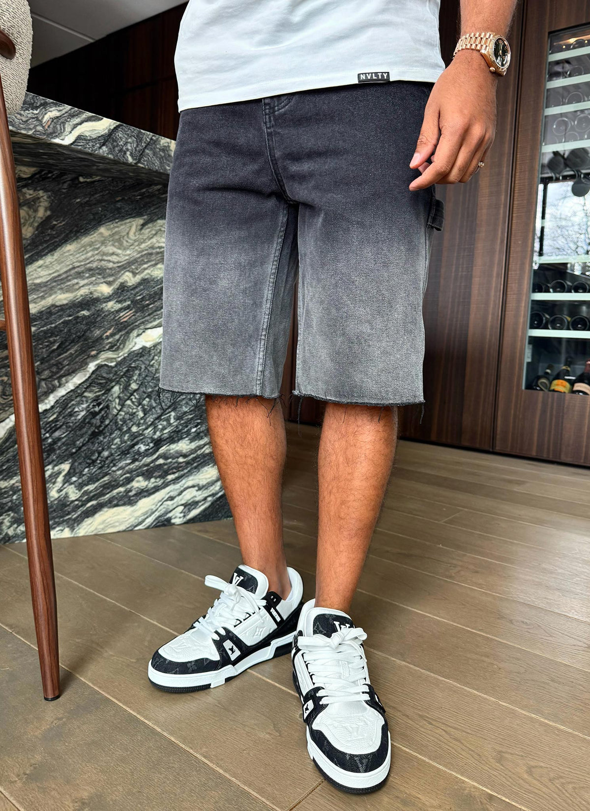 Short en jean vintage délavé profond - Noir