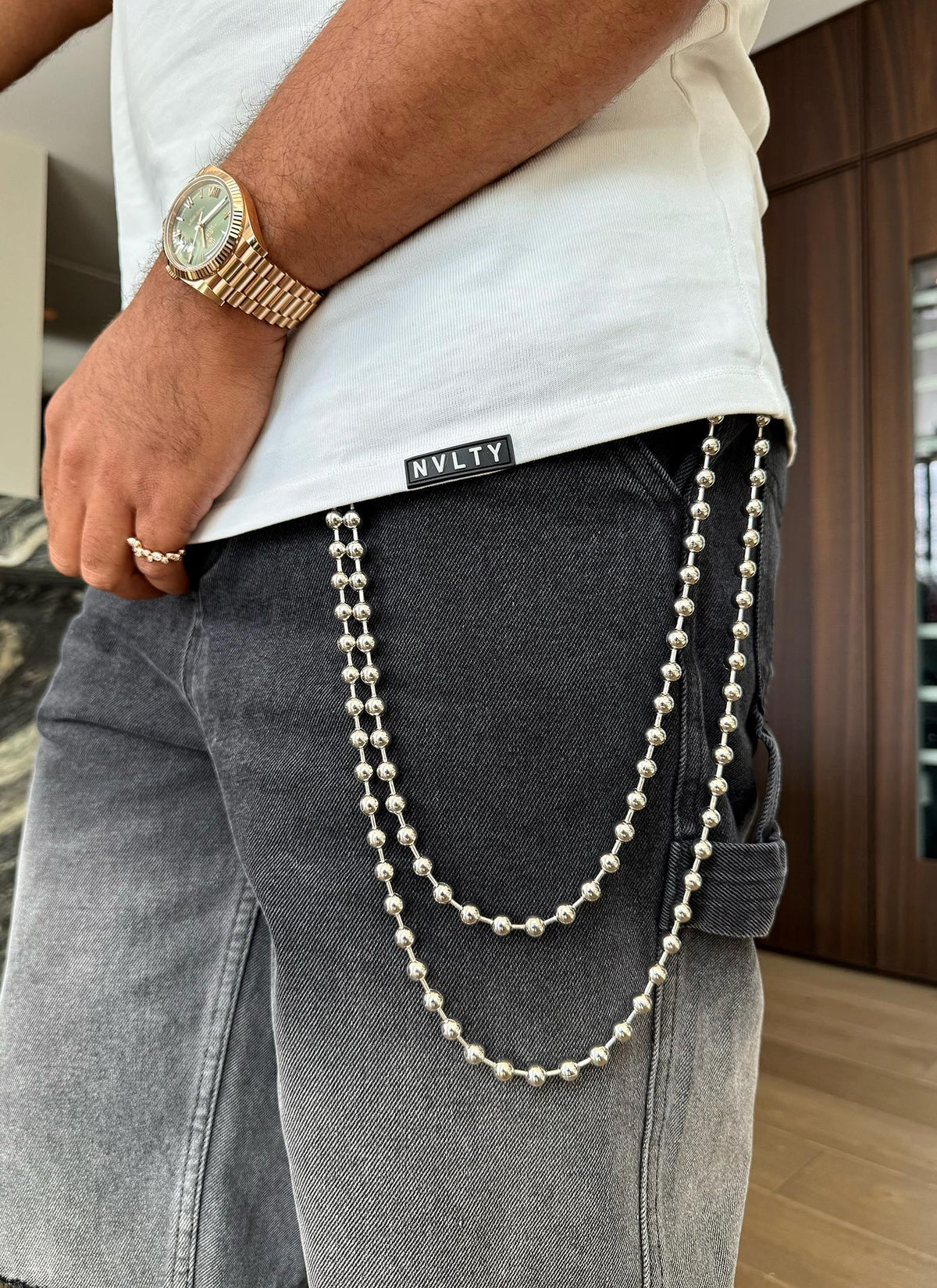 Chaîne de pantalon double perlée