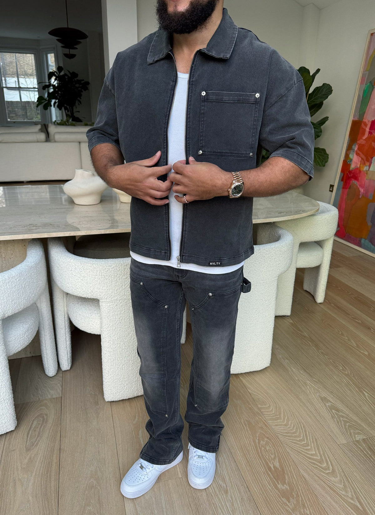 Vintage Rivet Denim Shirt - Grey