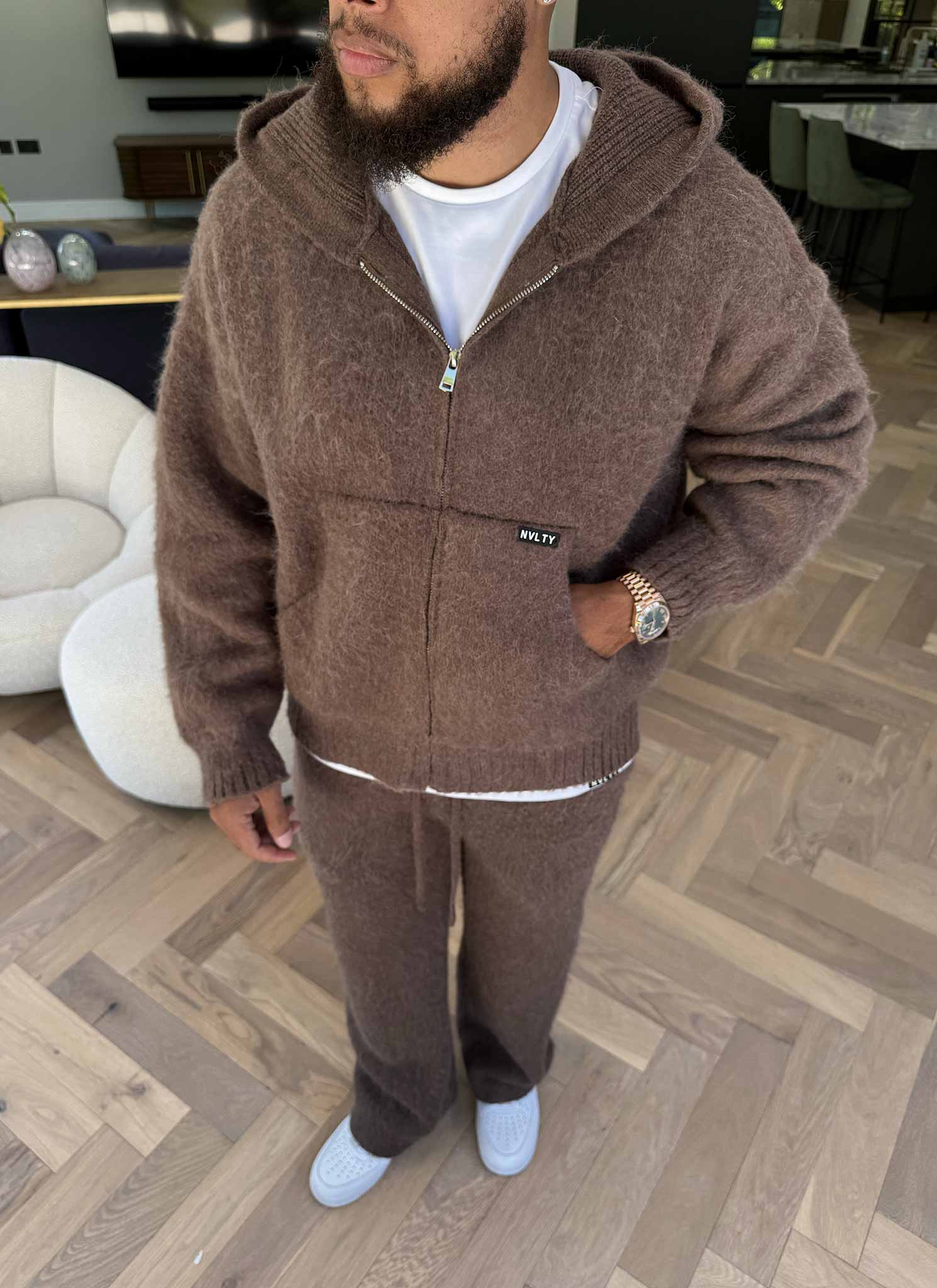 Mohair Zip Hoodie - Brown