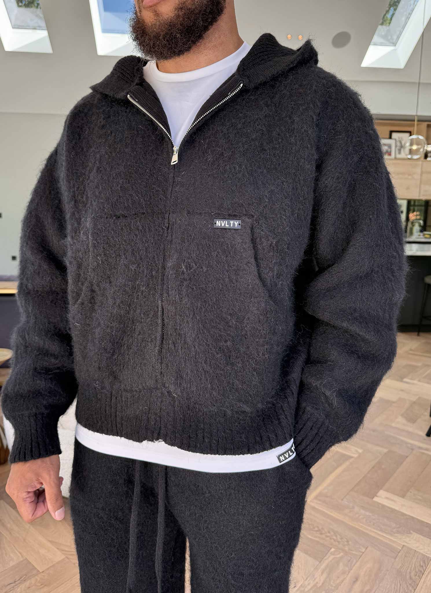 Mohair Zip Hoodie - Black