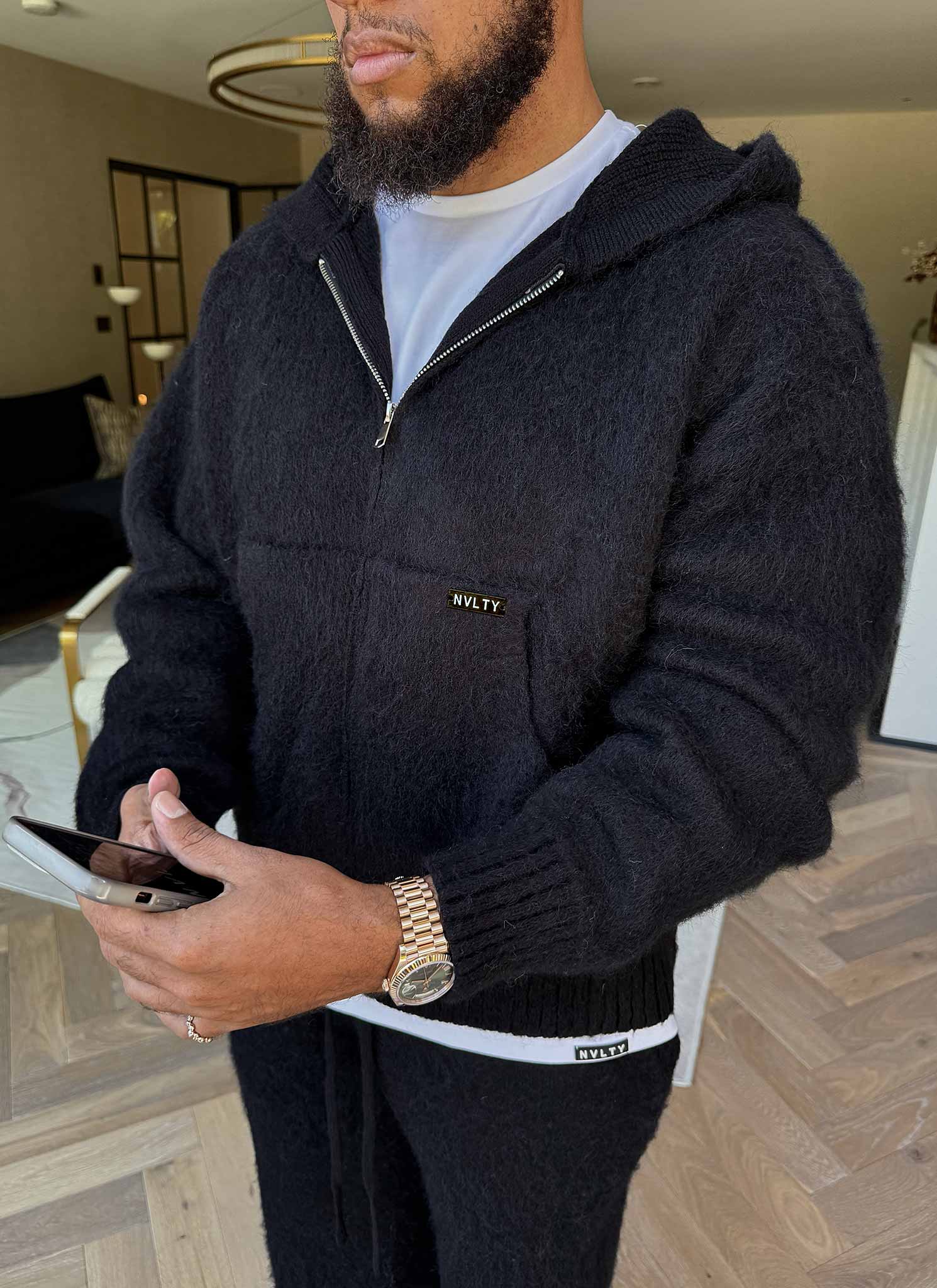 Mohair Zip Hoodie - Black