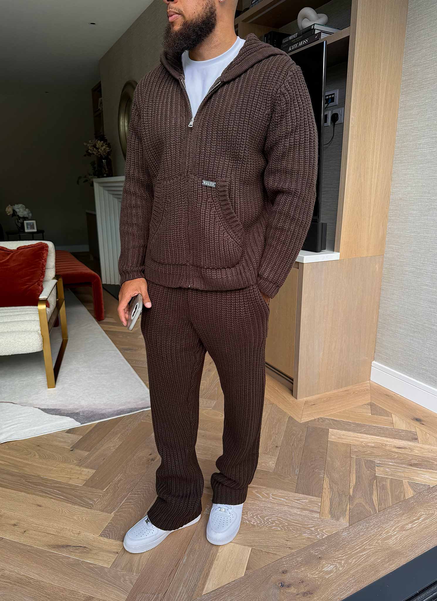 Heavyweight Knitted Joggers - Brown