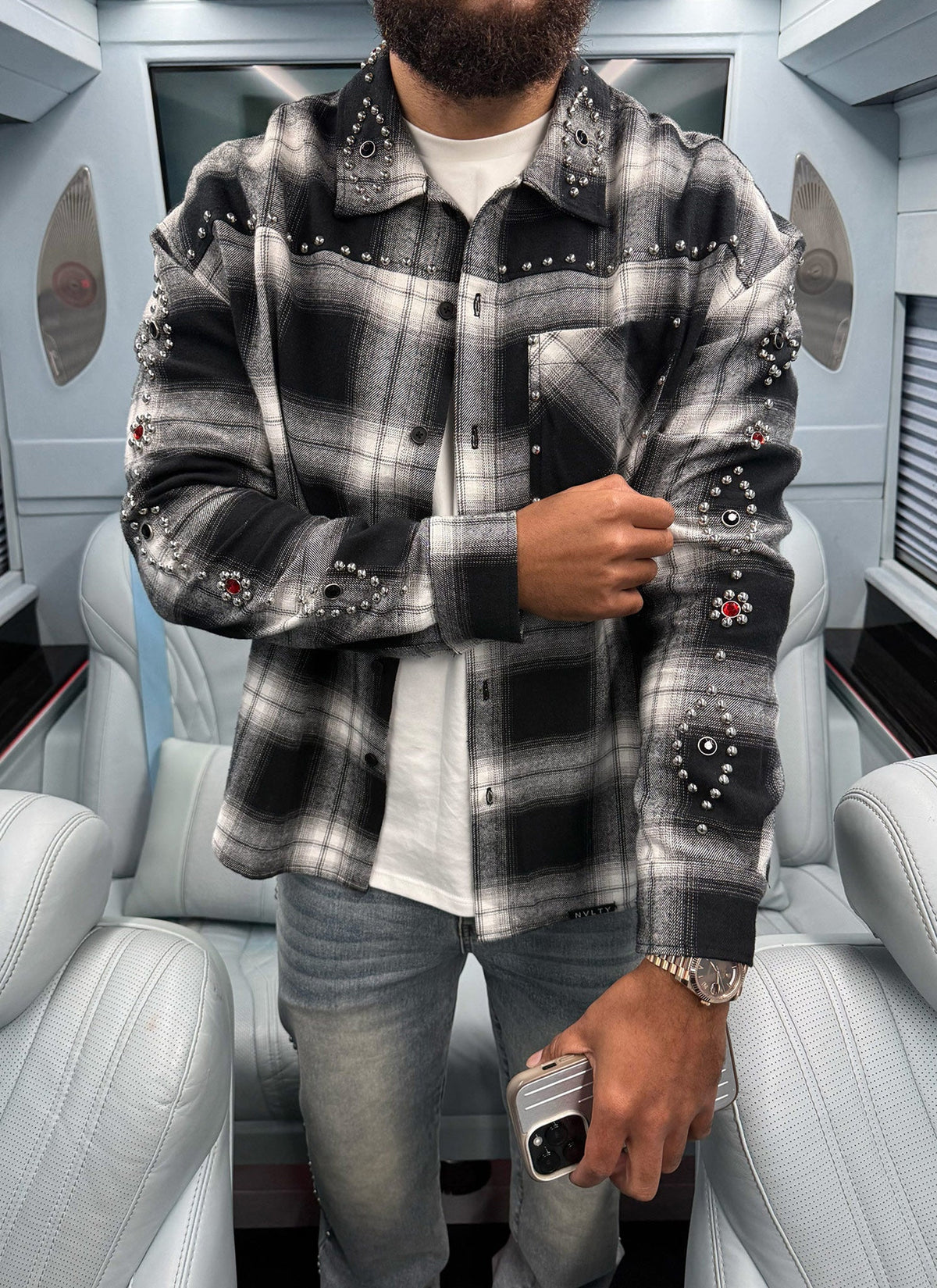 Vintage Studded Flannel - Black