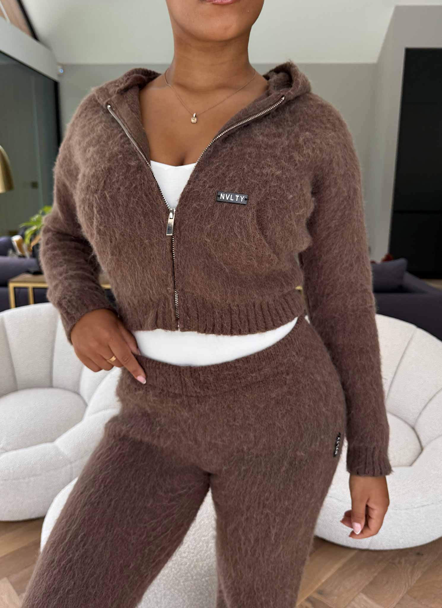 Mohair Zip Hoodie - Brown