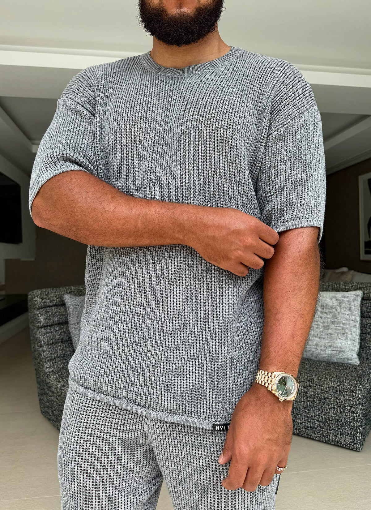 Knitted T-Shirt - Grey