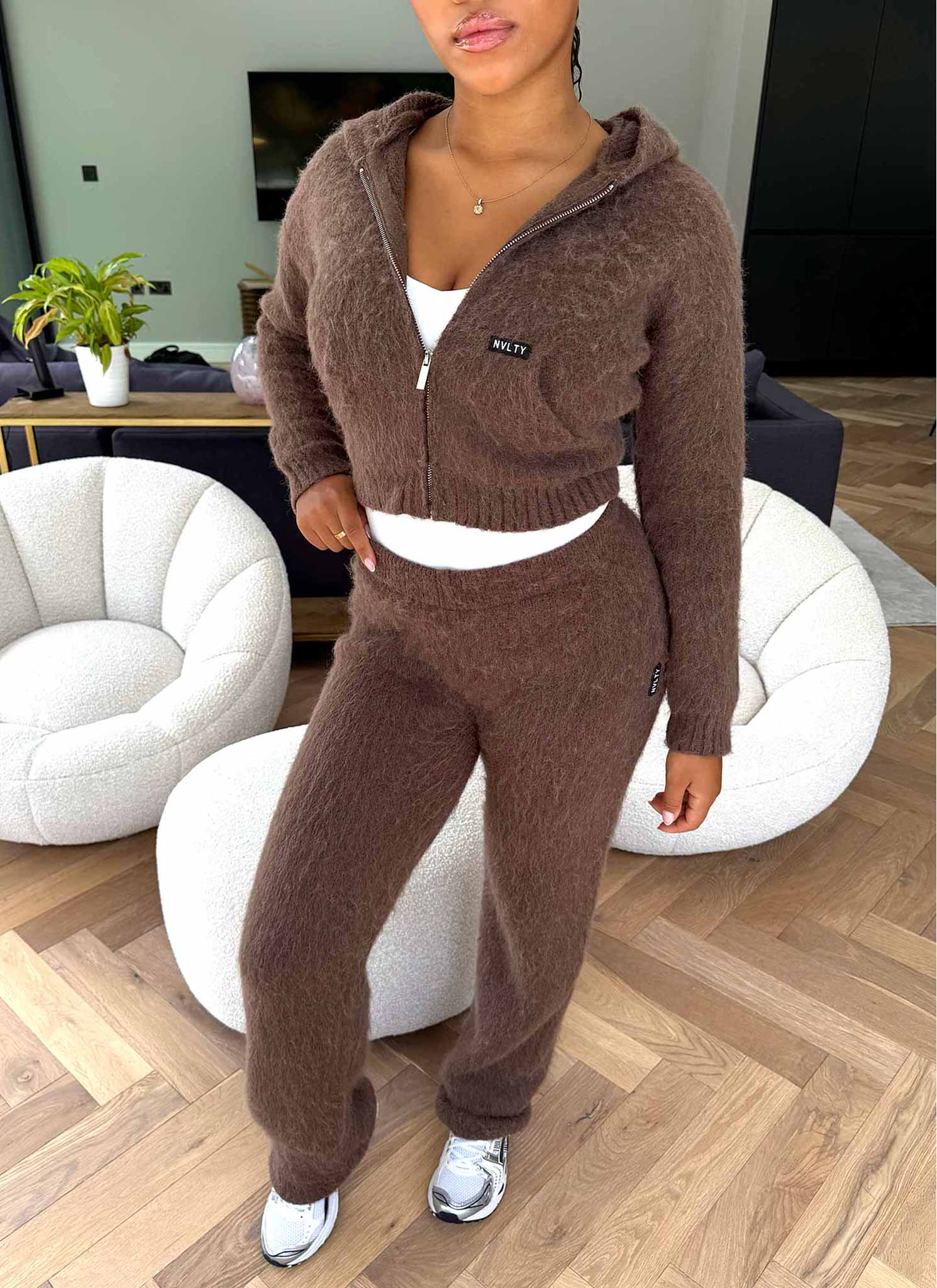 Mohair Zip Hoodie - Brown