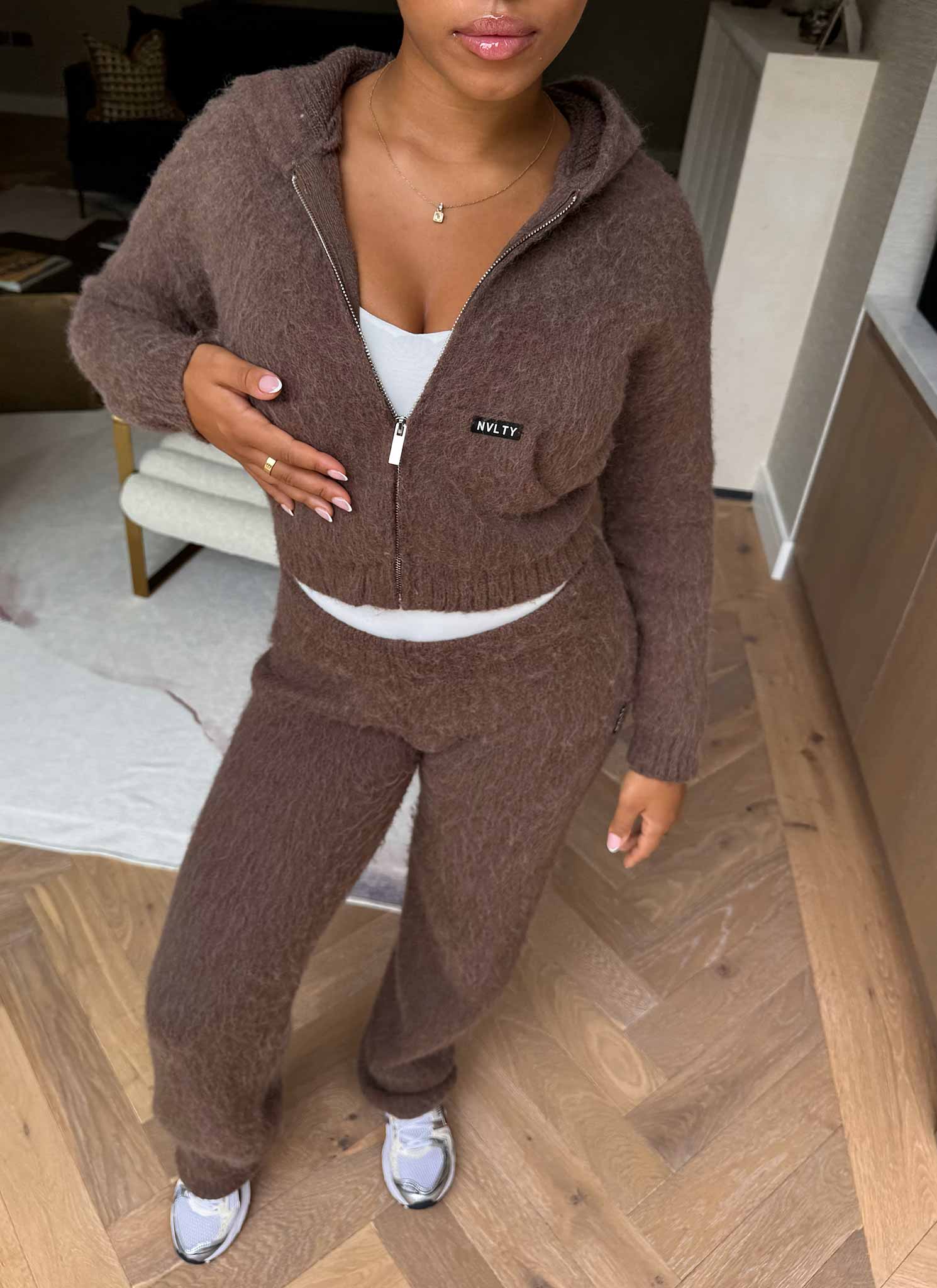 Mohair Zip Hoodie - Brown