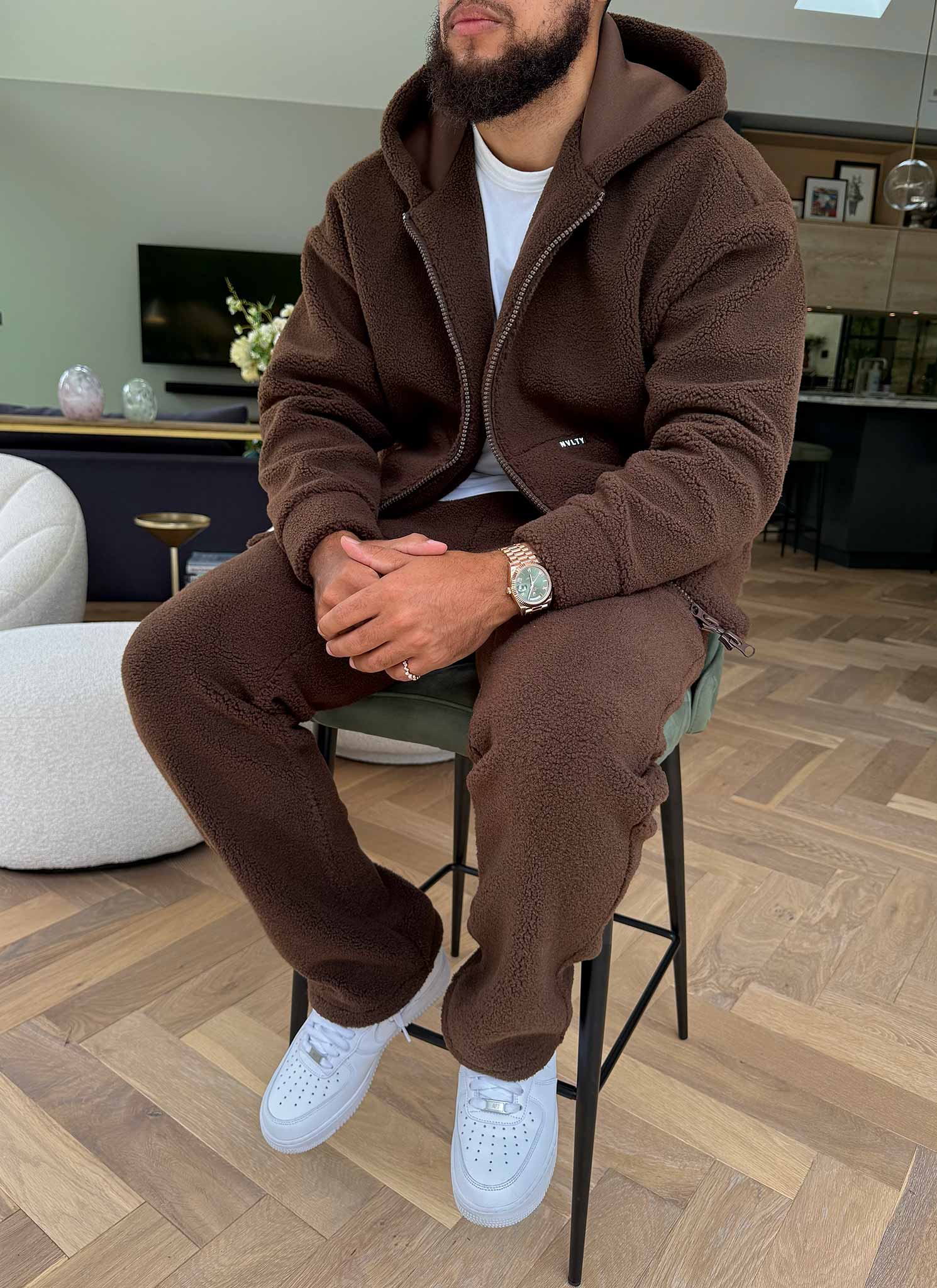 Sherpa Zip Hoodie - Brown