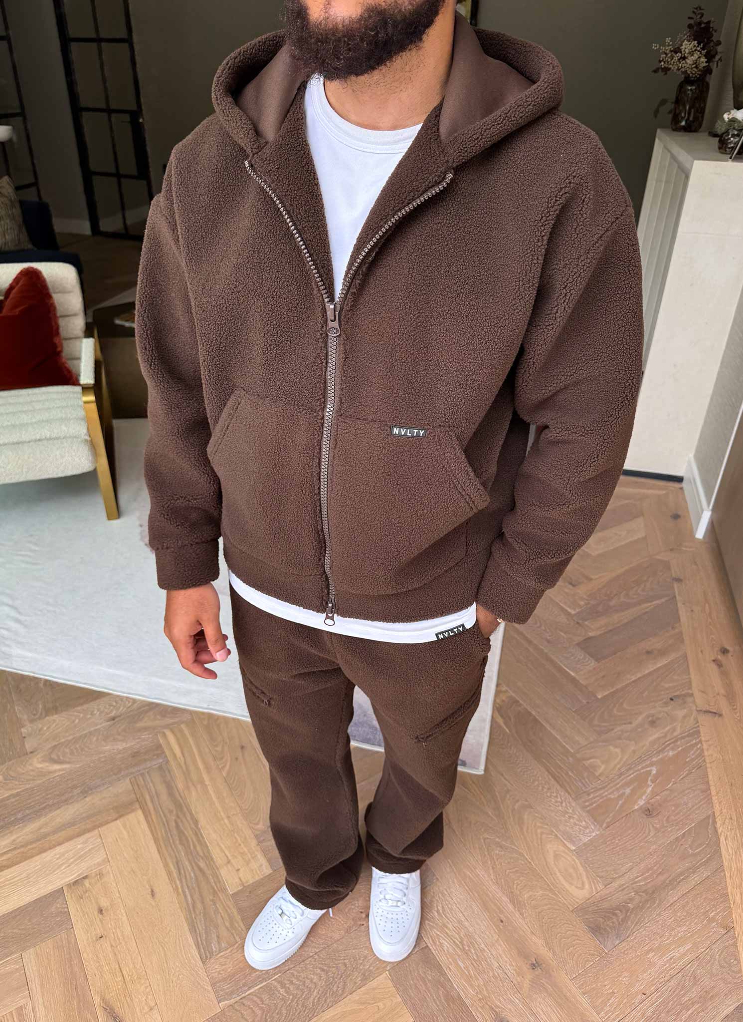 Sherpa Zip Hoodie - Brown