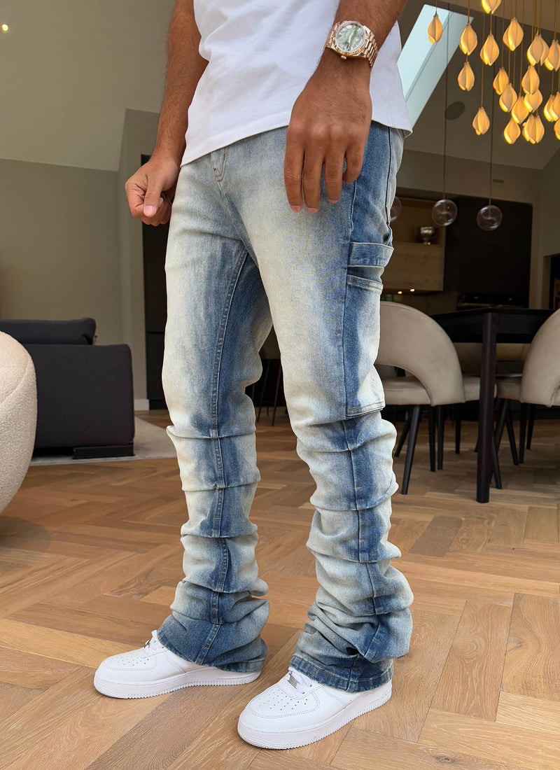 Vintage Flare Jeans mit Stickerei - Blau