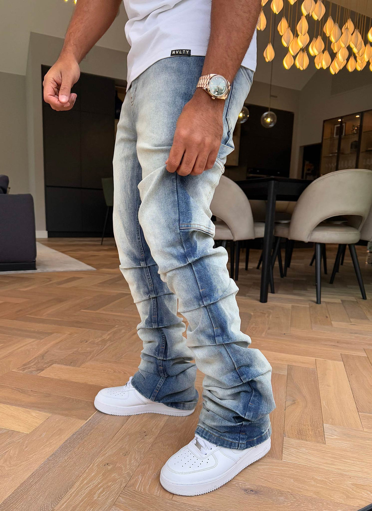 Jean évasé vintage à clous - Bleu