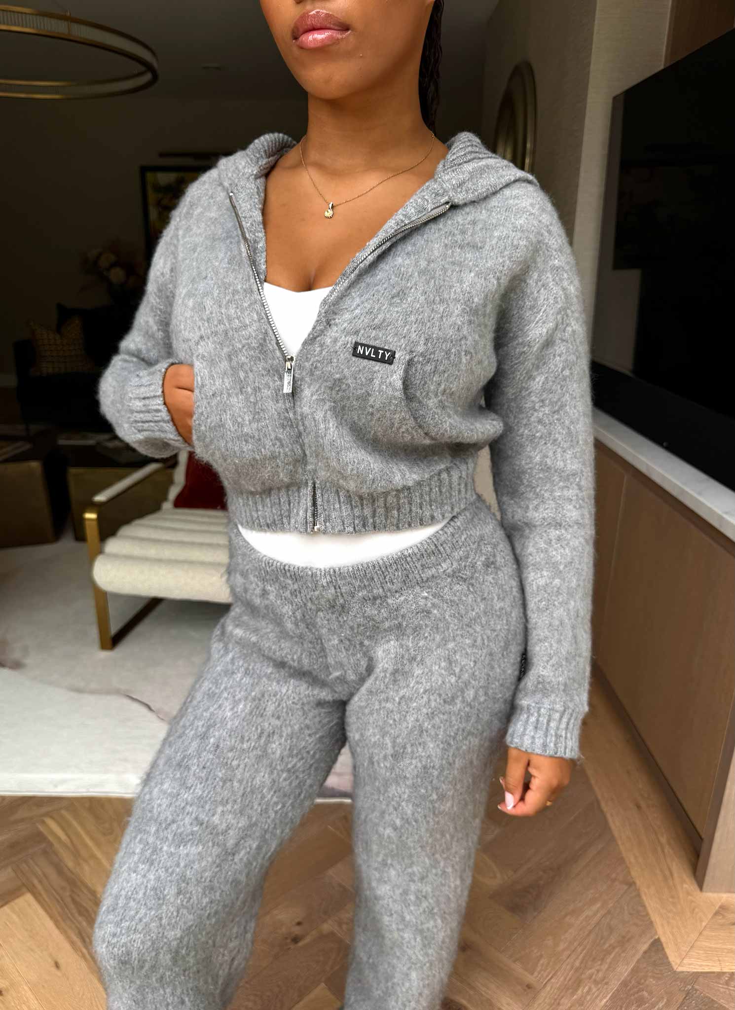 Mohair Zip Hoodie - Grey