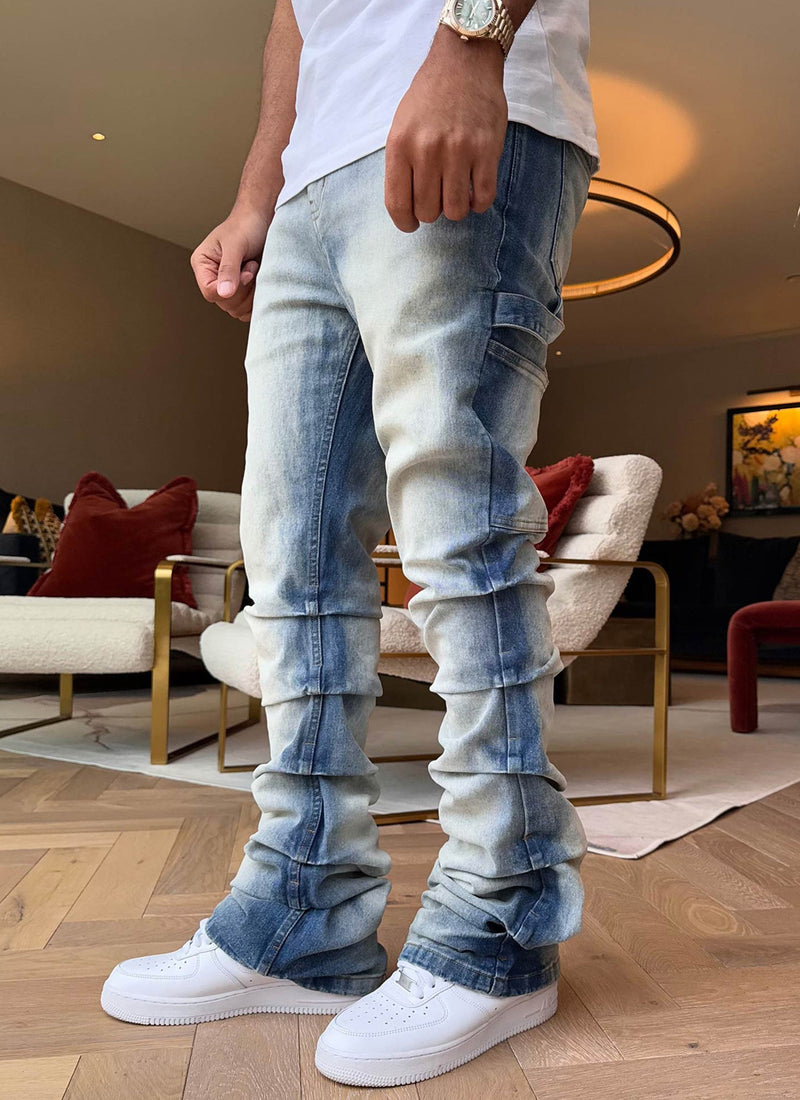 Vintage Flare Jeans mit Stickerei - Blau