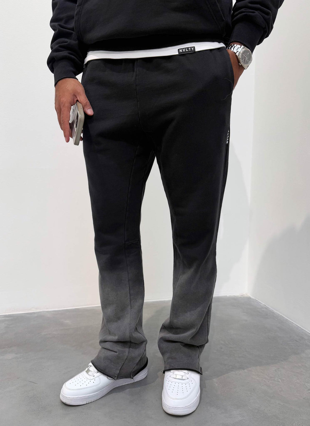 Pantalon de jogging vintage évasé à effet dégradé profond - Noir