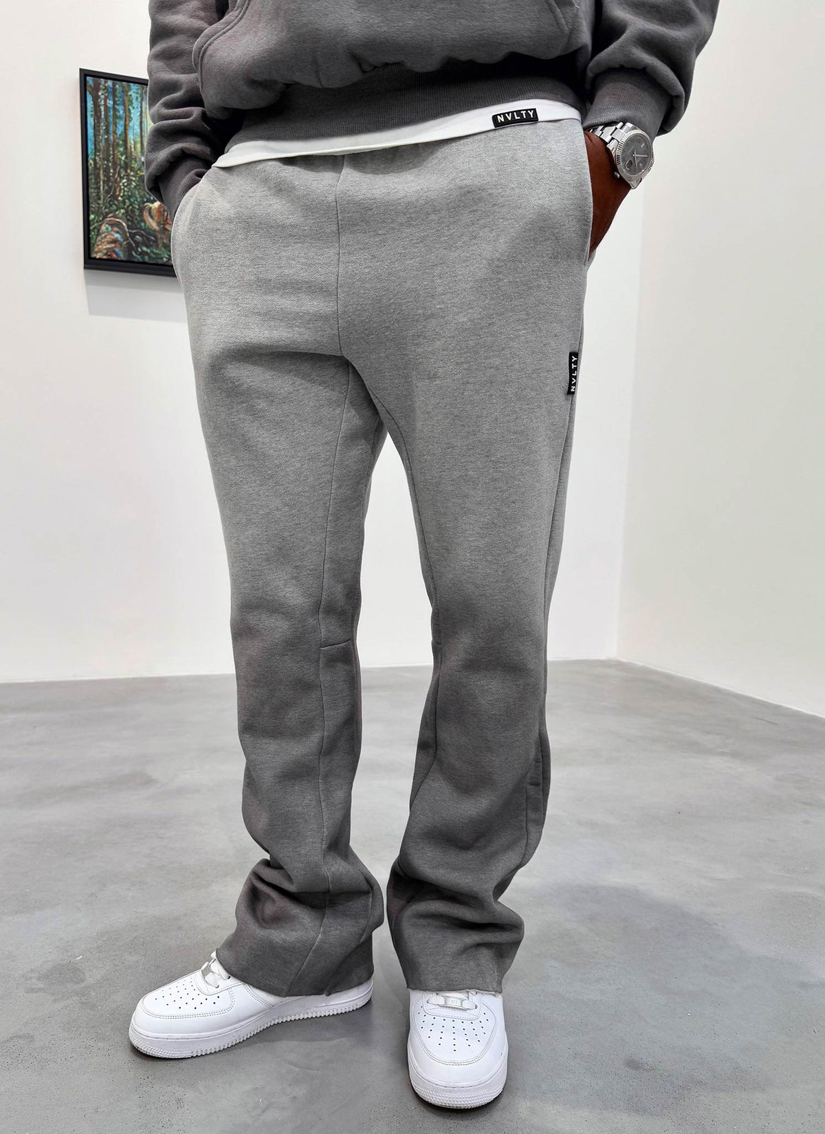 Pantalon de jogging vintage évasé à effet dégradé profond - Gris