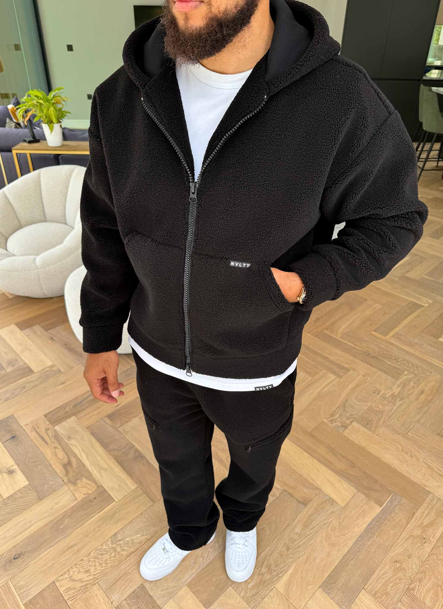 Sherpa Zip Joggers - Black