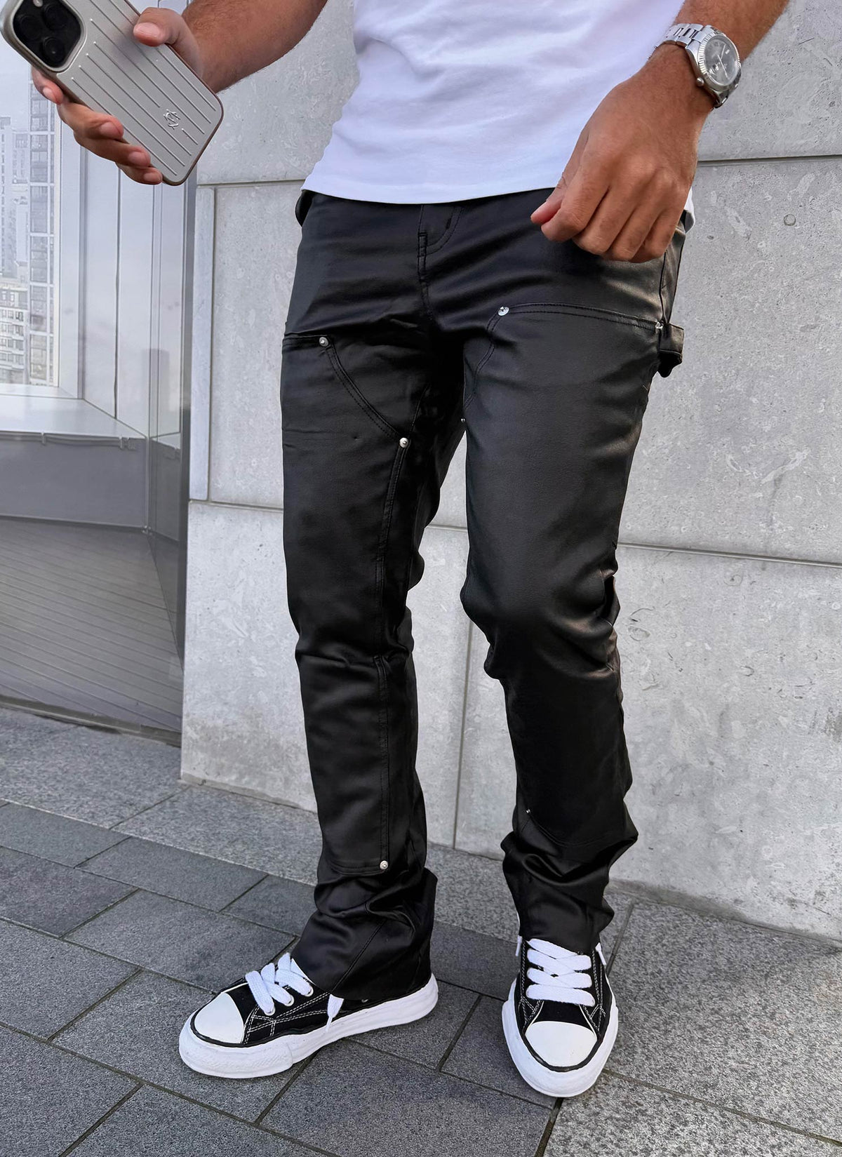 Vintage Flare Wax Carpenter Jeans - Schwarz