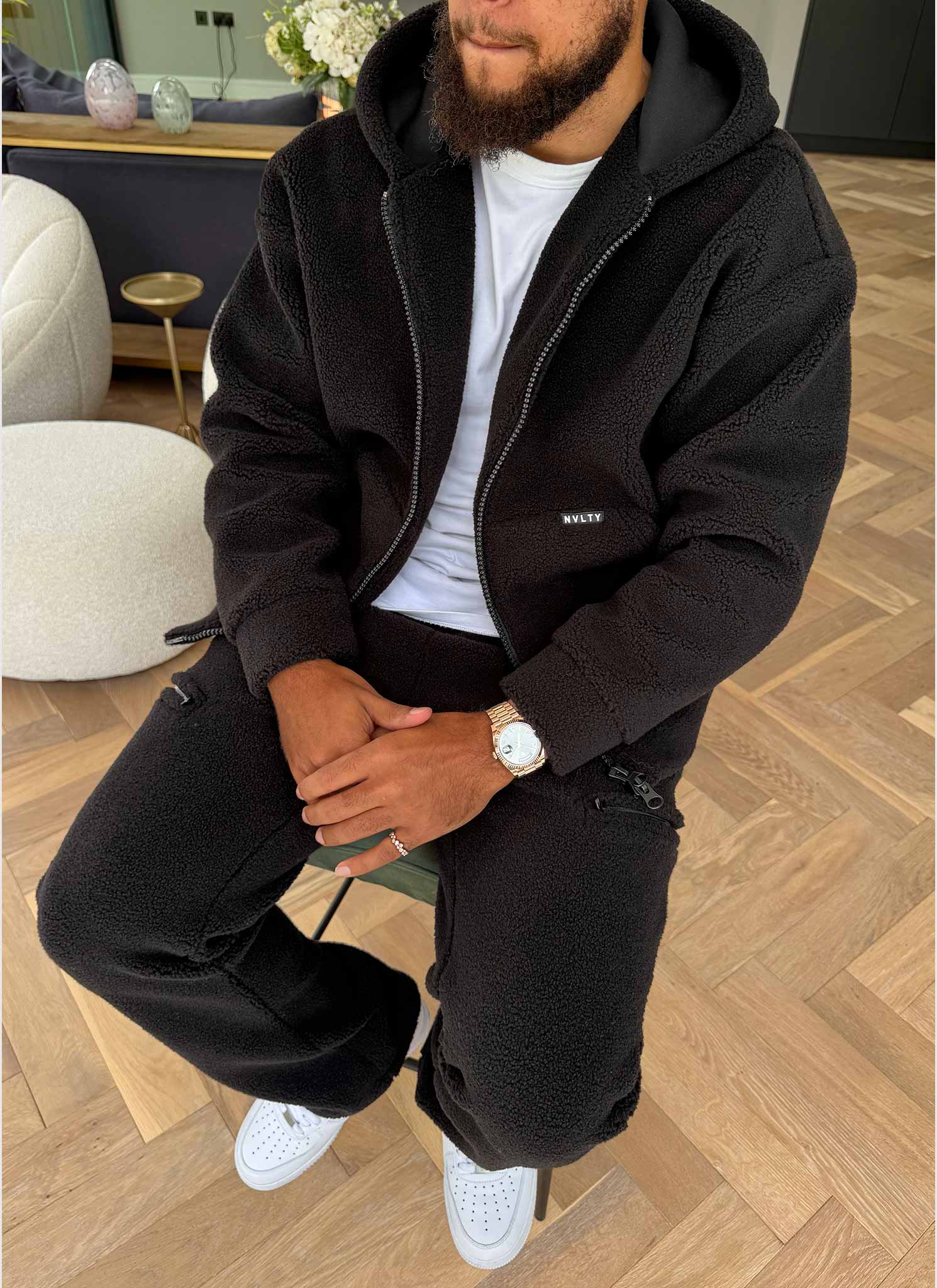 Sherpa Zip Hoodie - Black