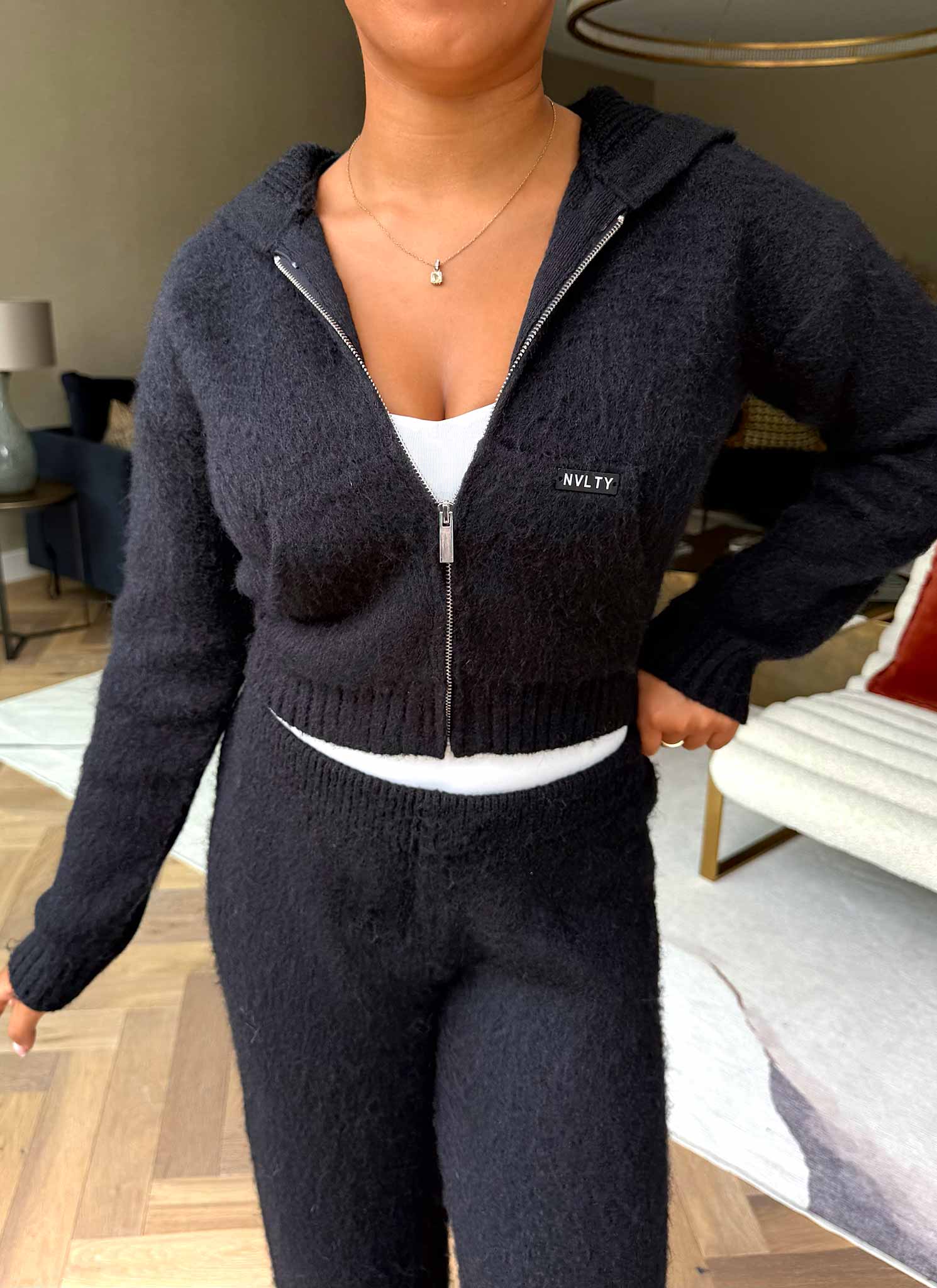 Mohair Zip Hoodie - Black