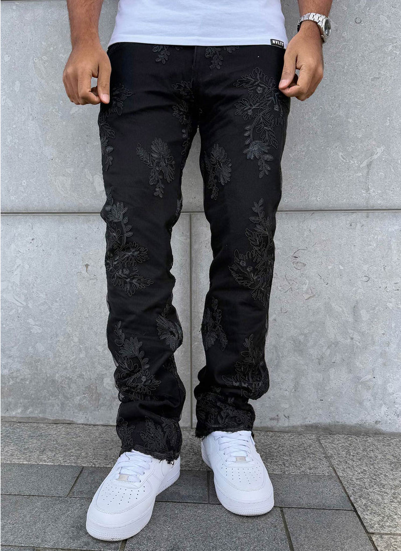 Jean fleuri vintage - Noir