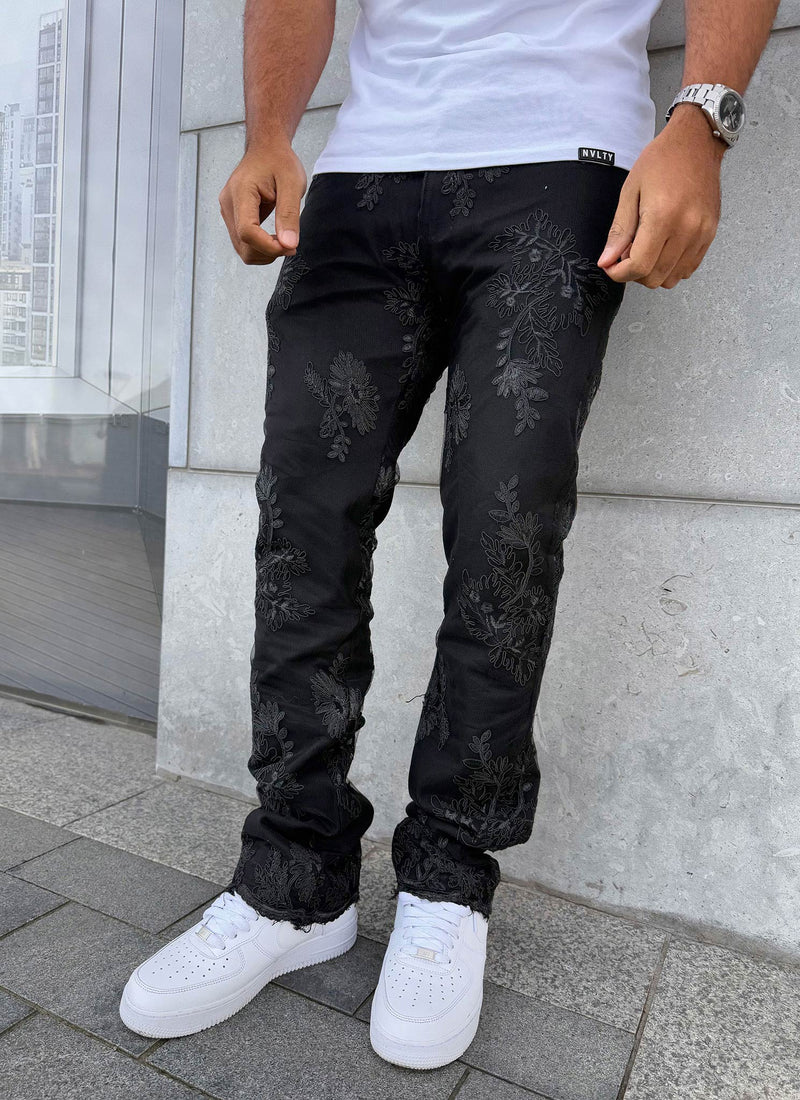 Jean fleuri vintage - Noir