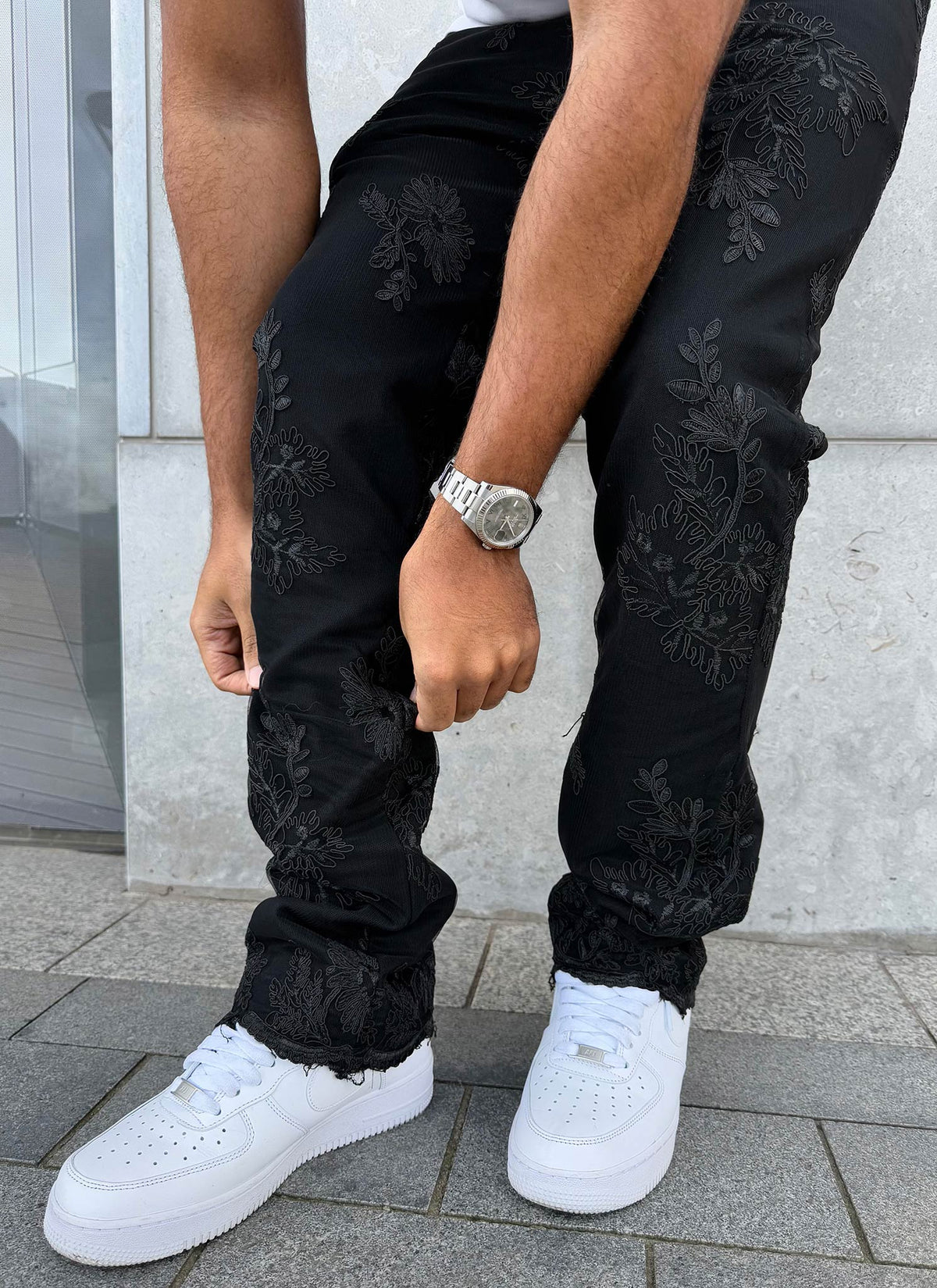 Jean fleuri vintage - Noir