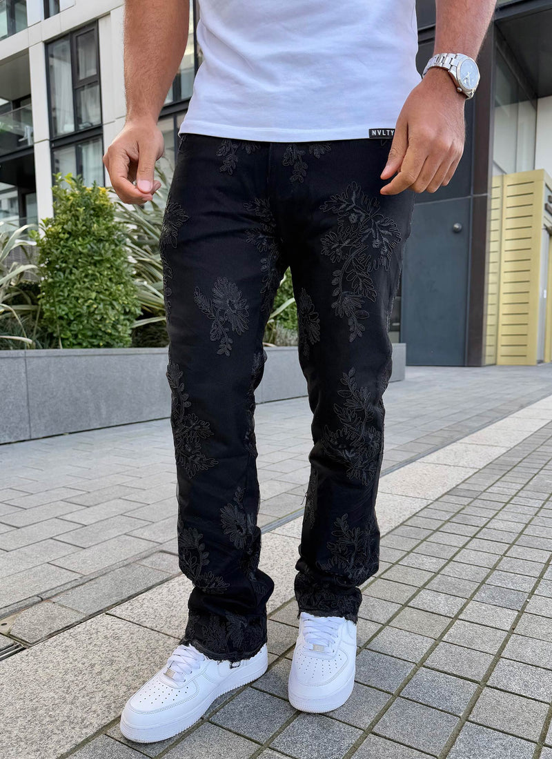 Jean fleuri vintage - Noir