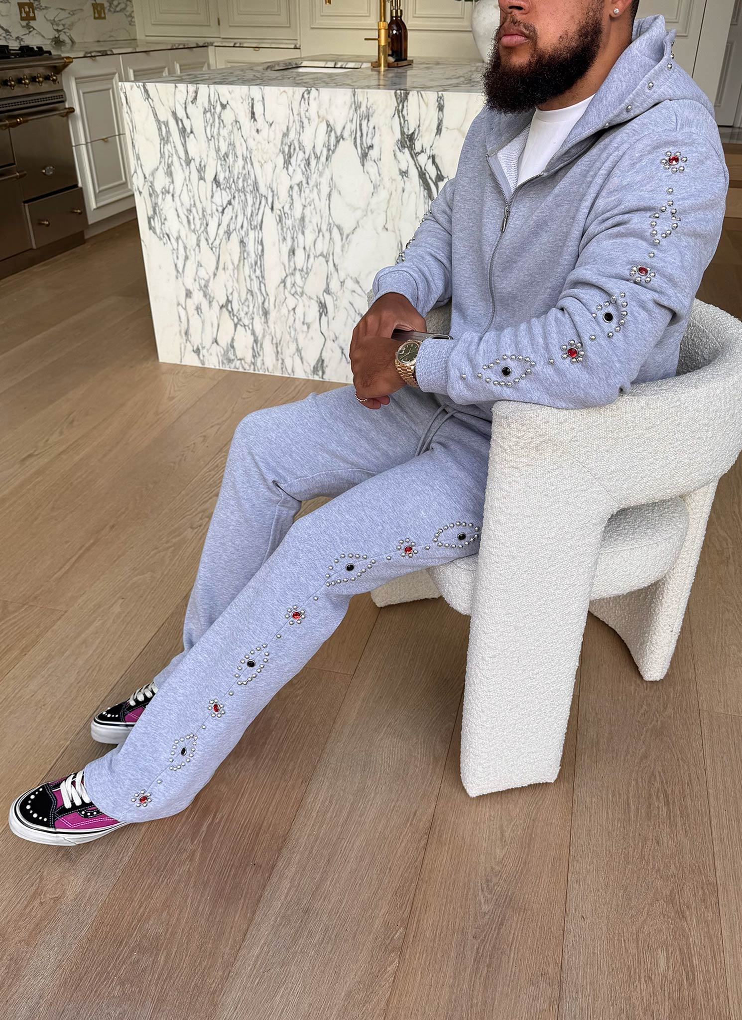 Vintage Studded Flare Joggers - Grey