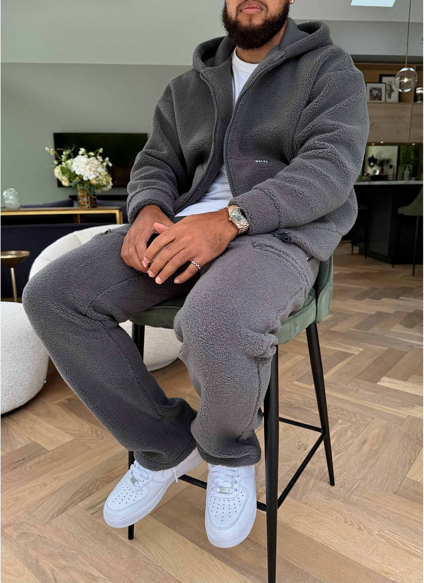 Sherpa Zip Hoodie - Grey