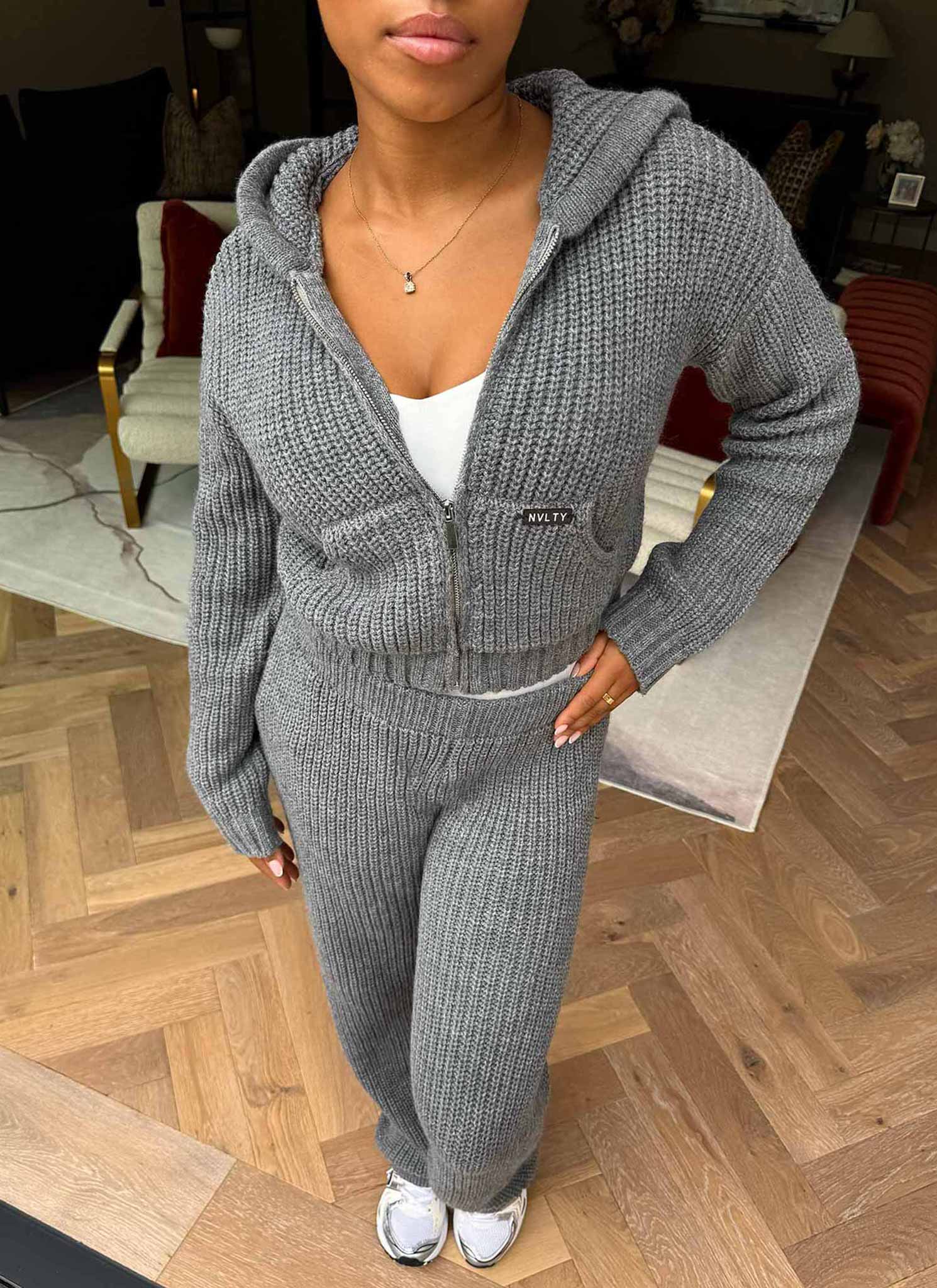 Heavyweight Knitted Zip Hoodie - Grey