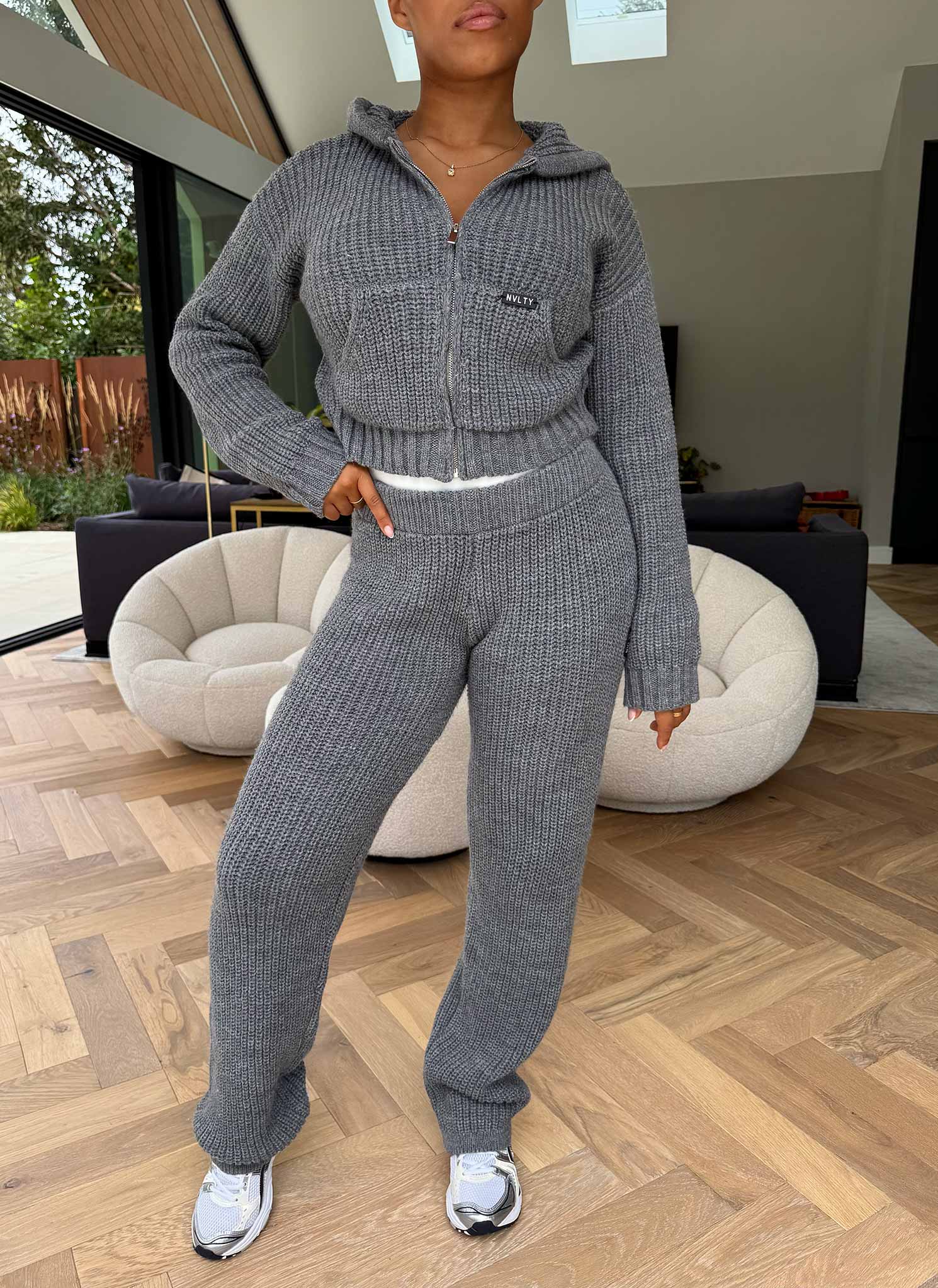 Heavyweight Knitted Zip Hoodie - Grey