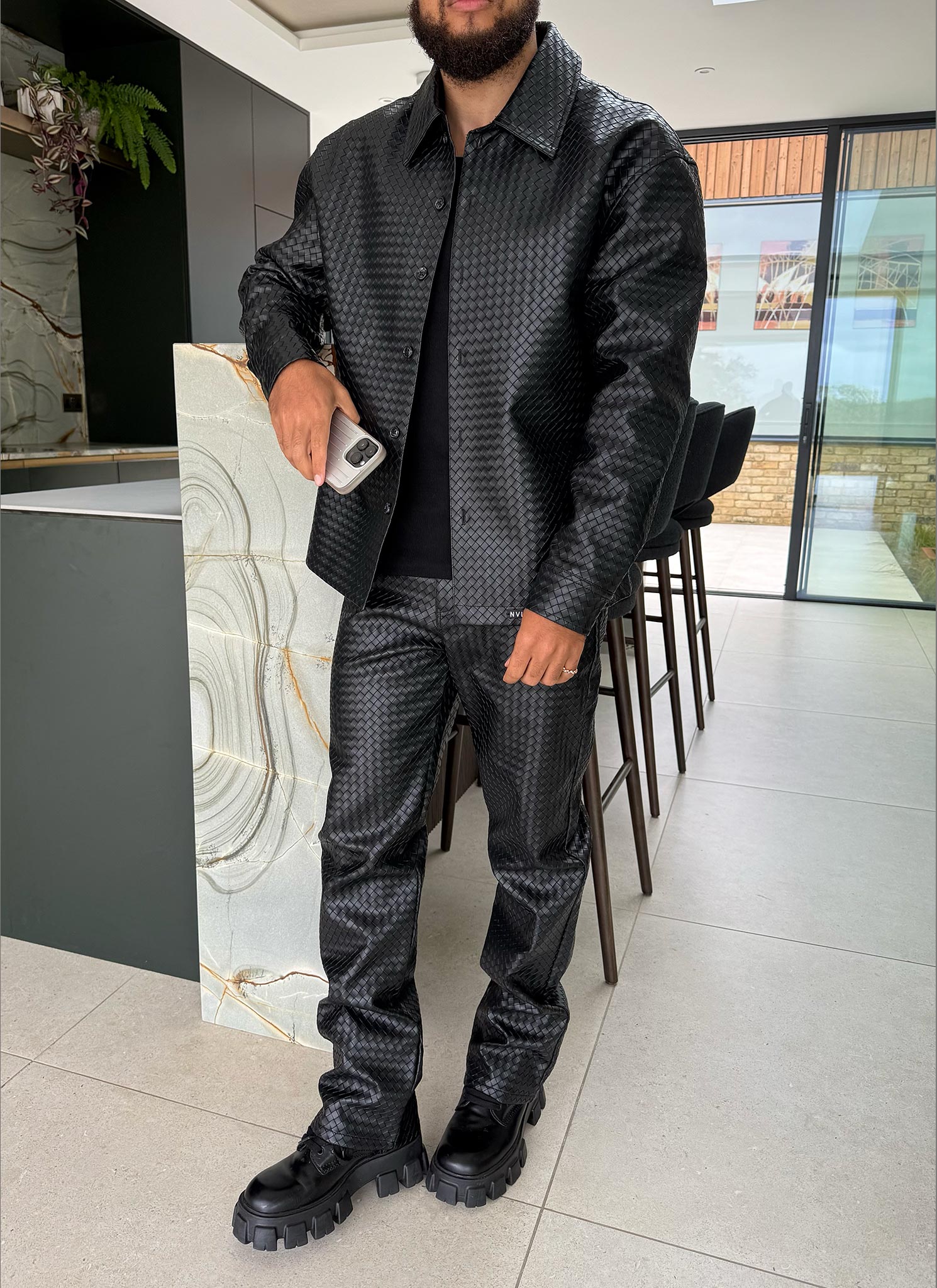 Leather Interlock Shirt - Black