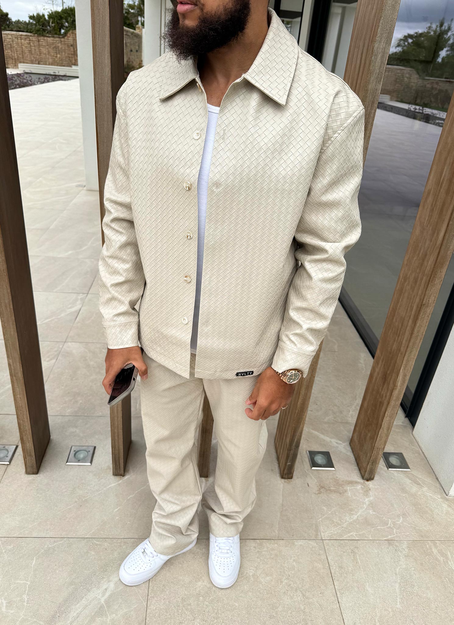 Leather Interlock Shirt - Ivory