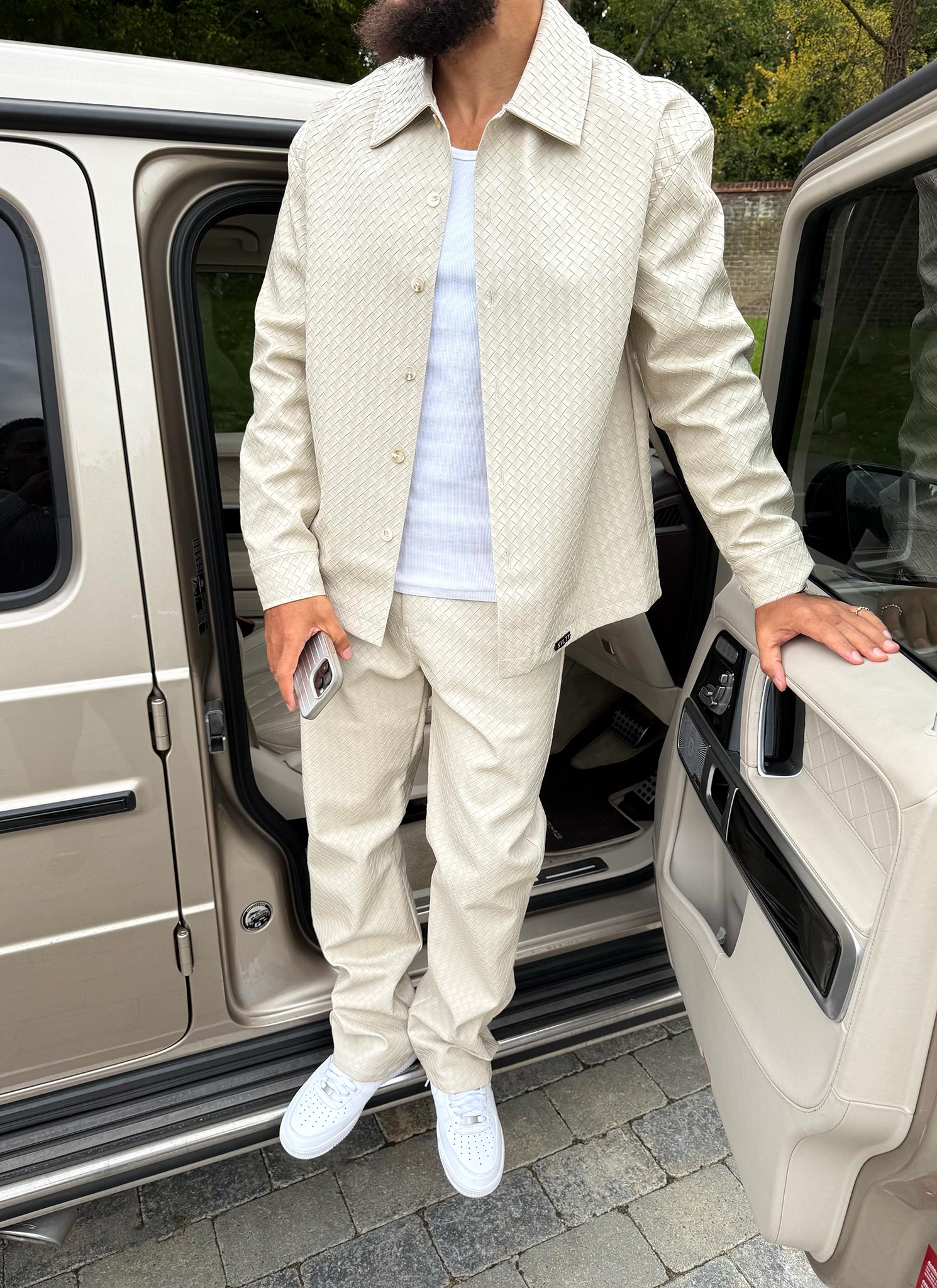 Leather Interlock Pants - Ivory