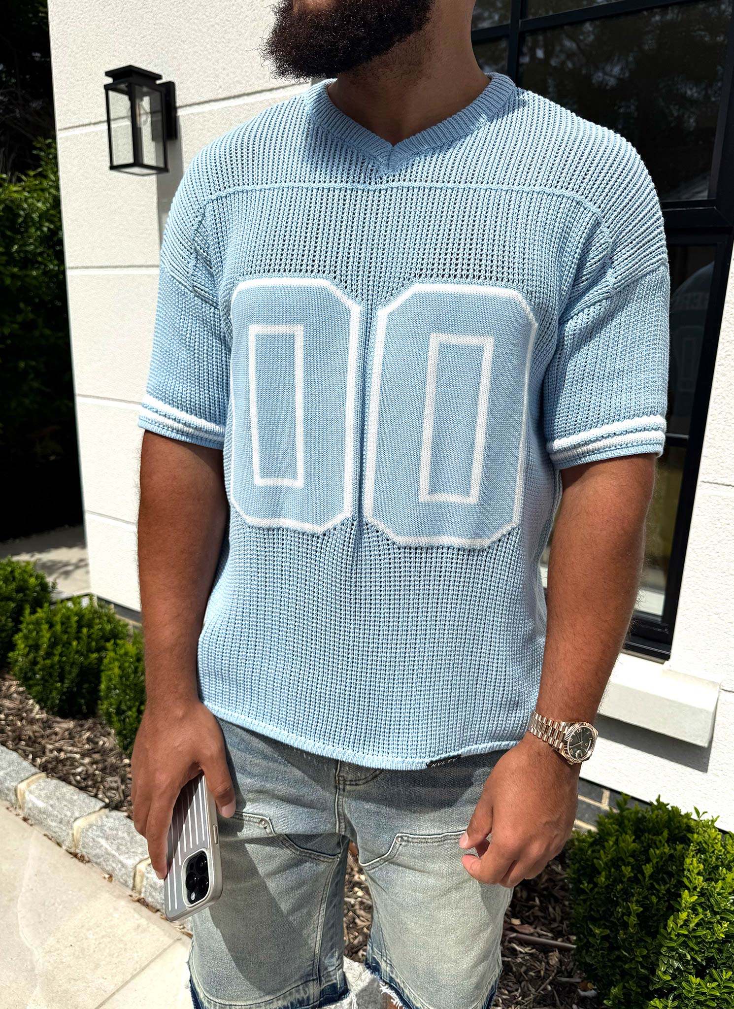 Knitted Members Jersey - Baby Blue