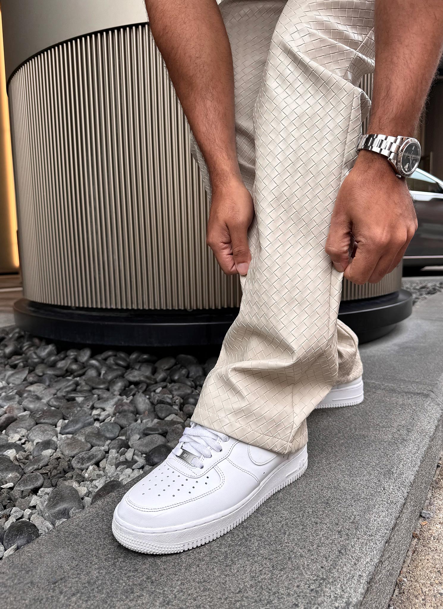 Leather Interlock Pants - Ivory